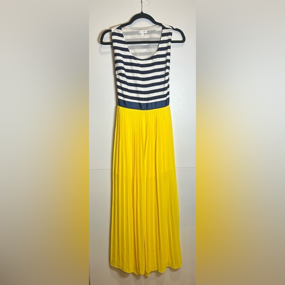 Nautical Striped Navy/White and Yellow Maxi Dress. Size Small. - Picture 1 of 9